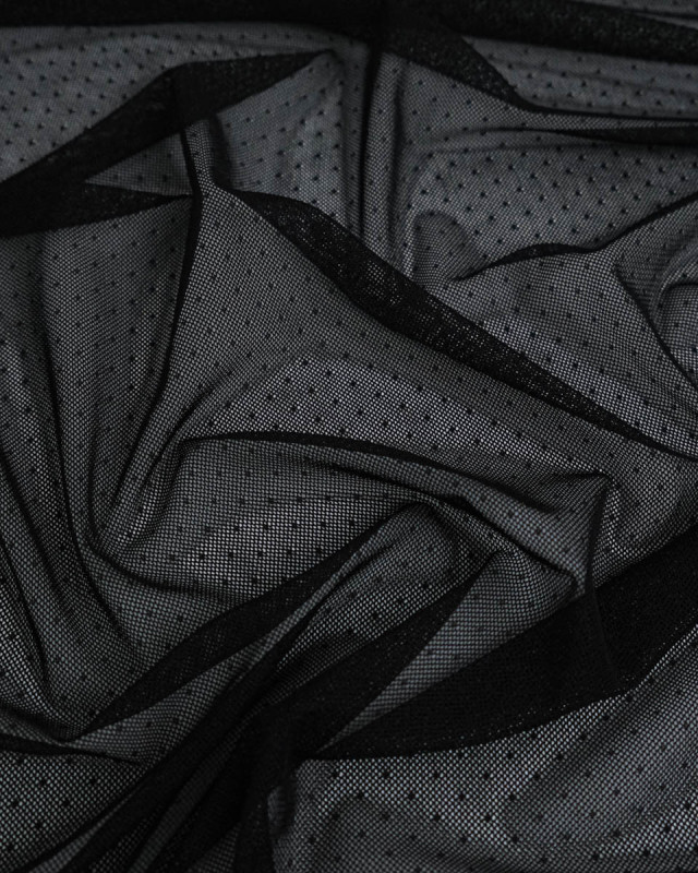 Dentelle Maille Pois Fabrication Française Noir - Mercerine