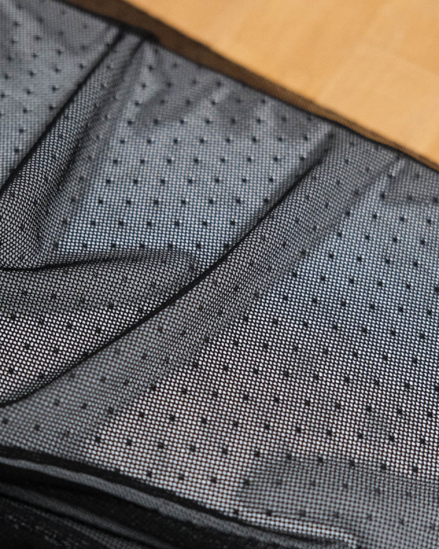 Dentelle Maille Pois Fabrication Française Noir - Mercerine