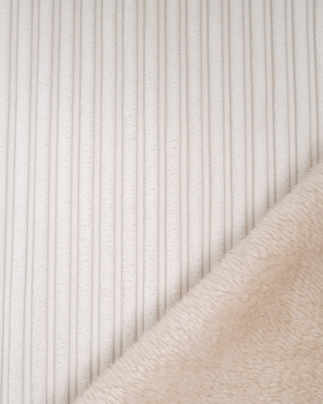 Tissu Velours Côtelé Envers Sherpa Blanc - Mercerine