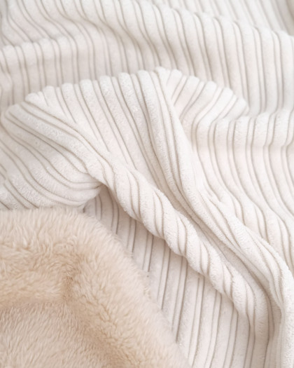 Tissu Velours Côtelé Envers Sherpa Blanc - Mercerine