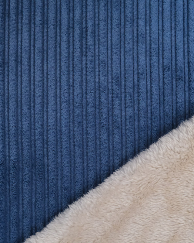 Tissu Velours Côtelé Envers Sherpa Bleu Jean - Mercerine