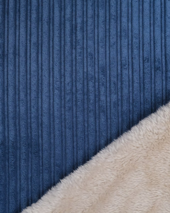 Tissu Velours Côtelé Envers Sherpa Bleu Jean - Mercerine