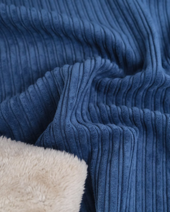 Tissu Velours Côtelé Envers Sherpa Bleu Jean - Mercerine