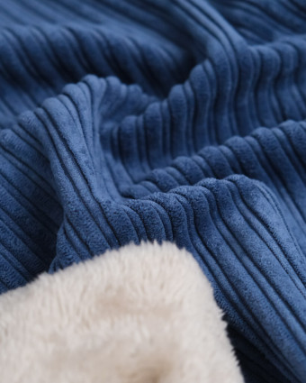 Tissu Velours Côtelé Envers Sherpa Bleu Jean - Mercerine