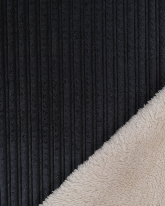 Tissu Velours Côtelé Envers Sherpa Anthracite - Mercerine