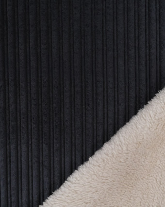 Tissu Velours Côtelé Envers Sherpa Anthracite - Mercerine