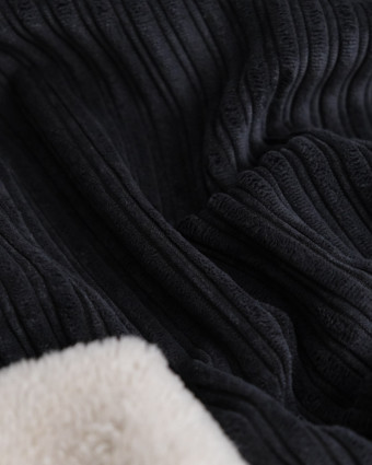 Tissu Velours Côtelé Envers Sherpa Anthracite - Mercerine
