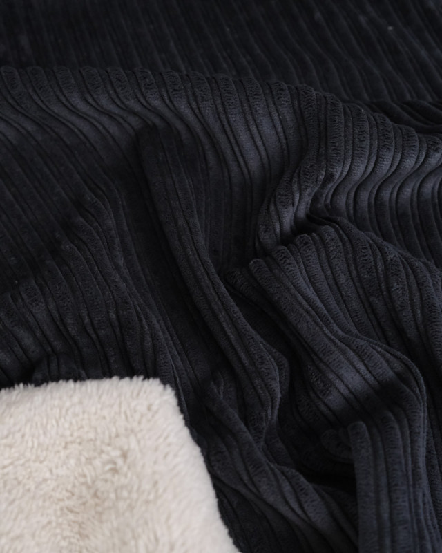 Tissu Velours Côtelé Envers Sherpa Anthracite - Mercerine