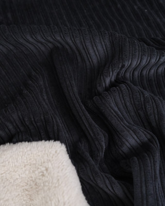 Tissu Velours Côtelé Envers Sherpa Anthracite - Mercerine