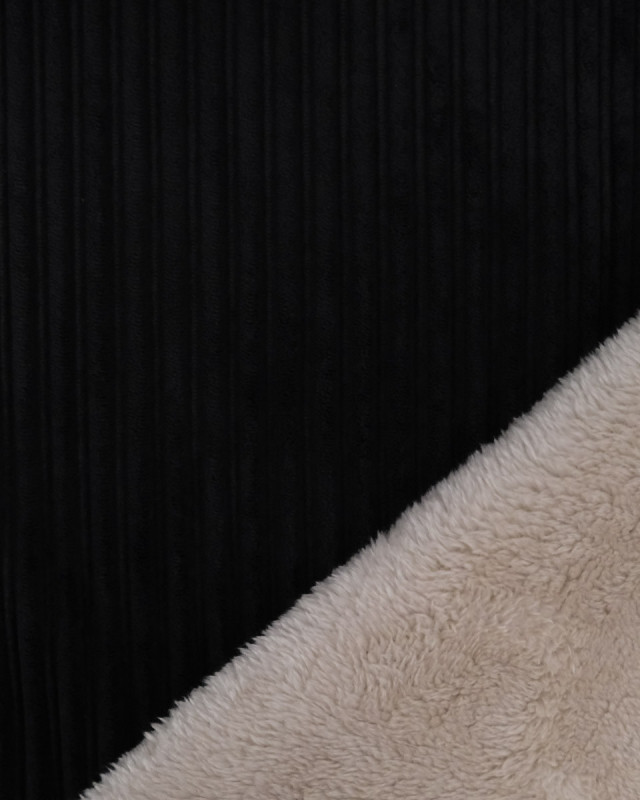 Tissu Velours Côtelé Envers Sherpa Noir - Mercerine