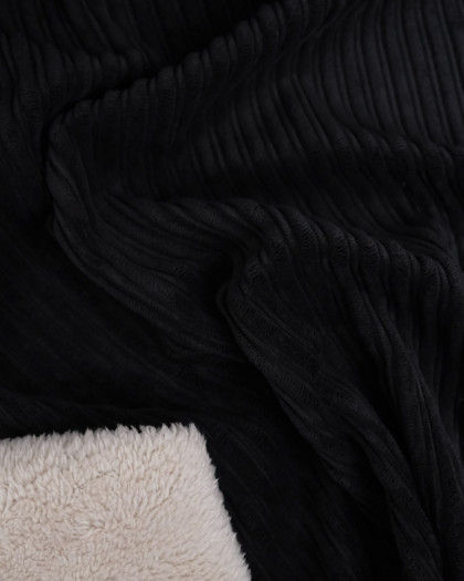 Tissu Velours Côtelé Envers Sherpa Noir - Mercerine