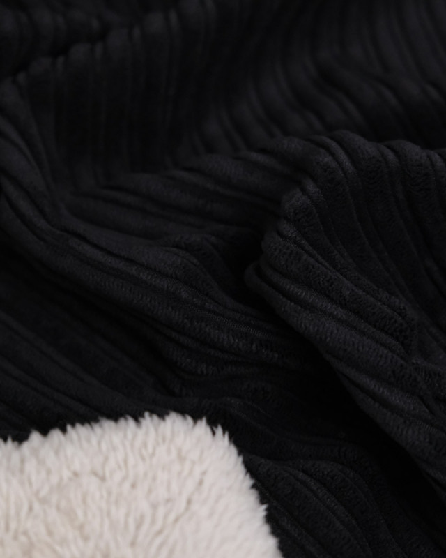 Tissu Velours Côtelé Envers Sherpa Noir - Mercerine