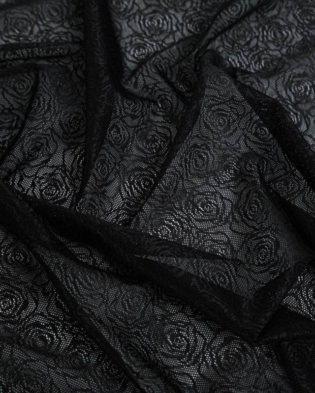 Dentelle Maille Rose Fabrication Française Noir - Mercerine