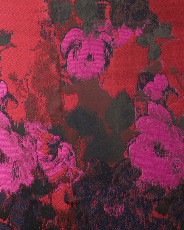 Tissu Jacquard Motif Aquarelle Fleuri Rose et Rouge - Mercerine