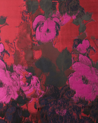 Tissu Jacquard Motif Aquarelle Fleuri Rose et Rouge - Mercerine