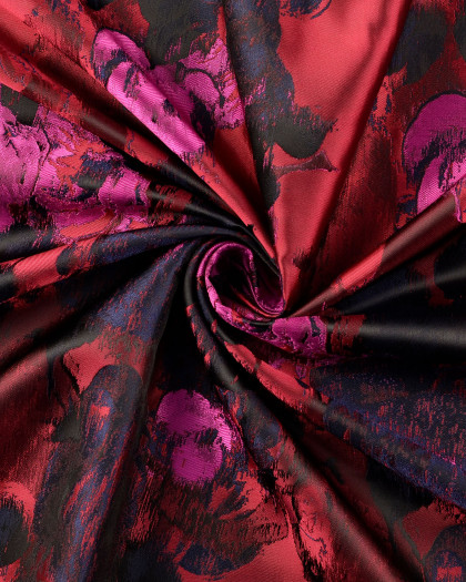 Tissu Jacquard Motif Aquarelle Fleuri Rose et Rouge - Mercerine