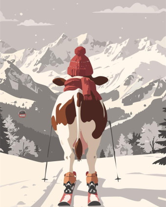 Torchon cuisine 50x70 cm - Vache au Ski - Mercerine
