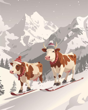 Torchon cuisine 50x70 cm - Vache qui ski - Mercerine