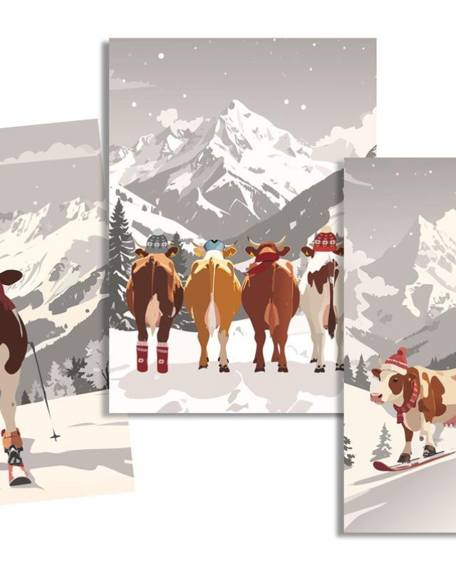 Torchon cuisine 50x70 cm - Vache qui ski - Mercerine