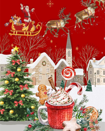 Torchon cuisine 50x70 cm - Traineau Père Noël - Mercerine