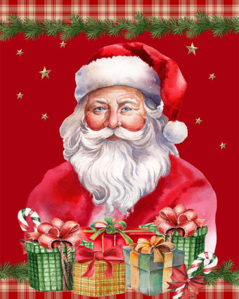 Torchon cuisine 50x70 cm - Père Noel Fond Rouge - Mercerine