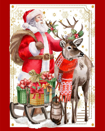 Torchon cuisine 50x70 cm - Père Noel et Renne - Mercerine