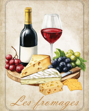 Torchon cuisine 50x70 cm - Vin & Fromage - Mercerine