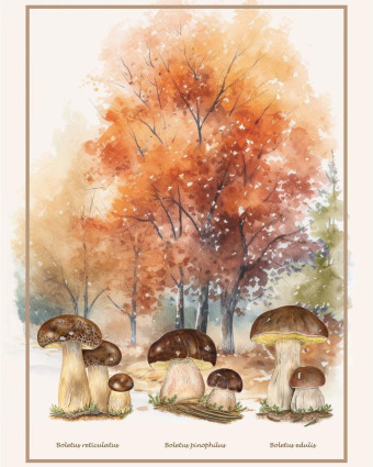 Torchon cuisine 50x70 cm - Forêt de Champignon - Mercerine