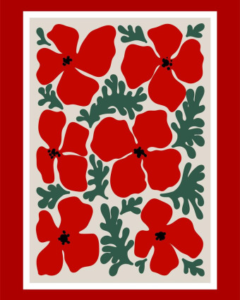 Torchon cuisine 50x70 cm - Fleurs Rouges - Mercerine