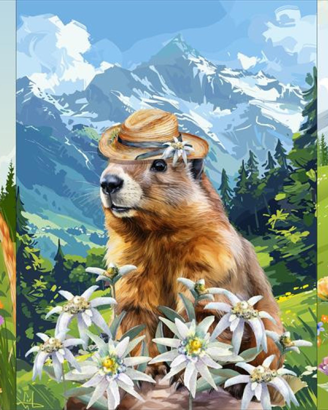 Torchon cuisine 50x70 cm - Marmotte en prairie - Mercerine