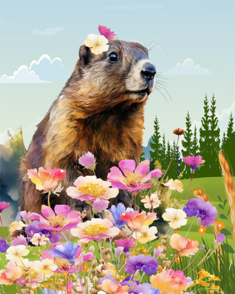 Torchon cuisine 50x70 cm - Marmotte en prairie - Mercerine