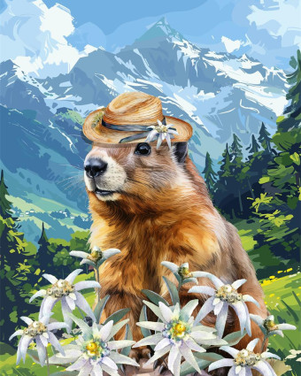 Torchon cuisine 50x70 cm - Marmotte au Chapeau - Mercerine