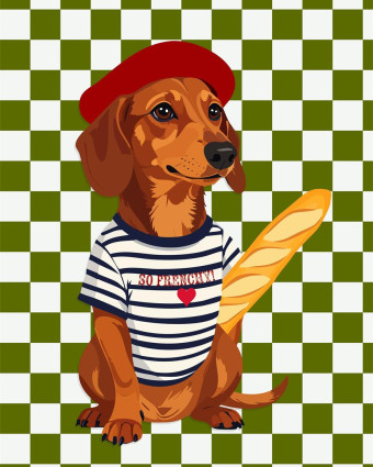 Torchon cuisine 50x70 cm - Teckel & sa Baguette - Mercerine