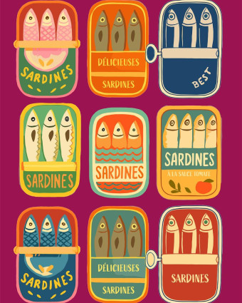 Torchon cuisine 50x70 cm - Boites de Sardine - Mercerine