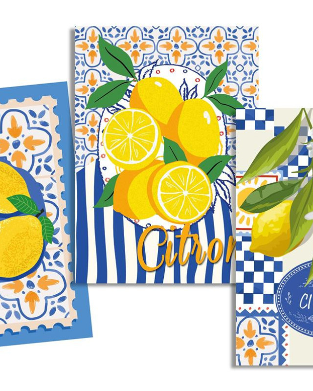Torchon cuisine 50x70 cm - Citron Rayures Bleu - Mercerine