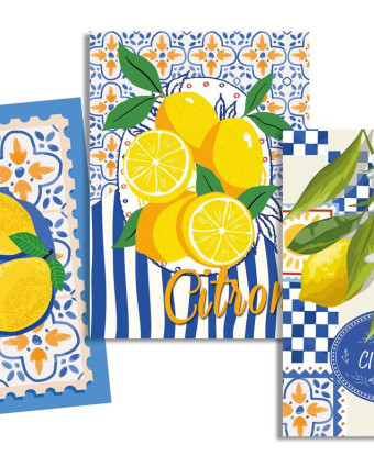 Torchon cuisine 50x70 cm - Citron Rayures Bleu - Mercerine