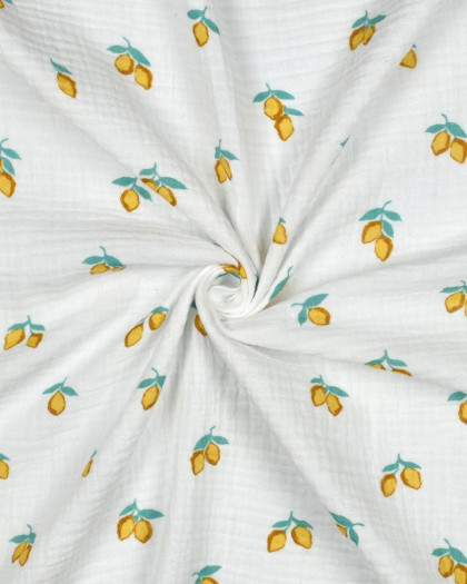 Double Gaze Blanche Gots Motif Citron - Mercerine