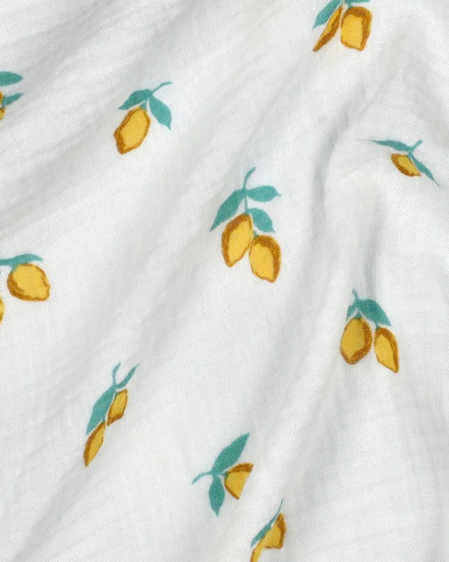 Double Gaze Blanche Gots Motif Citron - Mercerine