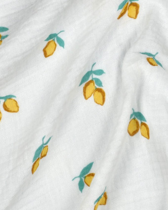 Double Gaze Blanche Gots Motif Citron - Mercerine