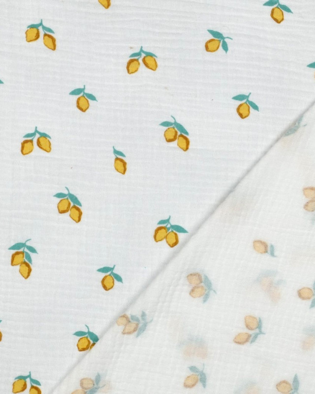 Double Gaze Blanche Gots Motif Citron - Mercerine