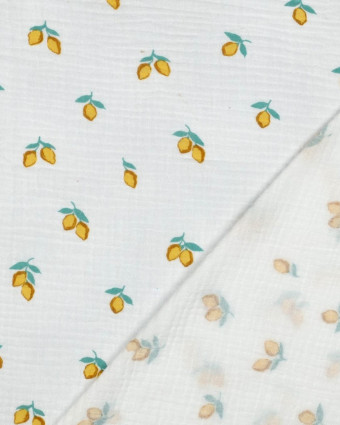 Double Gaze Blanche Gots Motif Citron - Mercerine