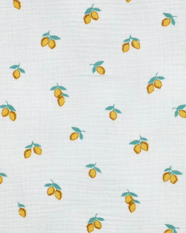 Double Gaze Blanche Gots Motif Citron - Mercerine