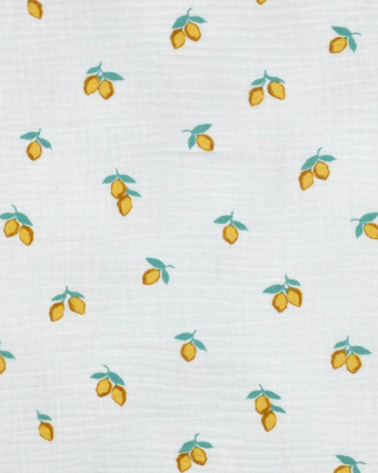 Double Gaze Blanche Gots Motif Citron - Mercerine