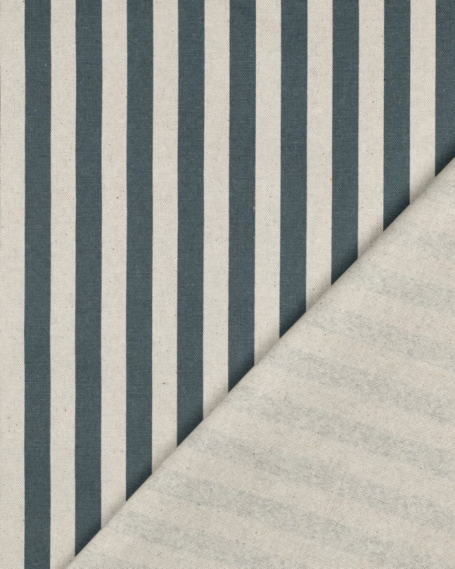 Toile Canvas Effet Lin Enduite Rayures Bleues - Mercerine
