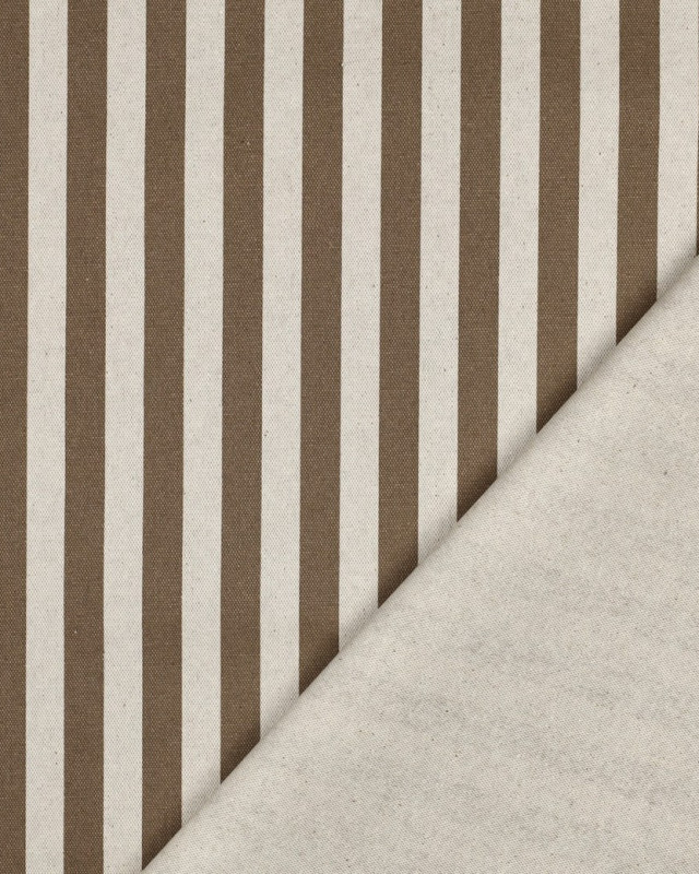 Toile Canvas Effet Lin Enduite  Rayures Taupe - Mercerine