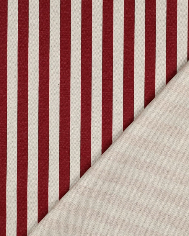Toile Canvas Effet Lin Enduite Rayures Rouges - Mercerine