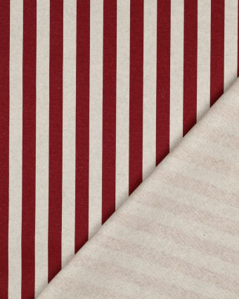 Toile Canvas Effet Lin Enduite Rayures Rouges - Mercerine