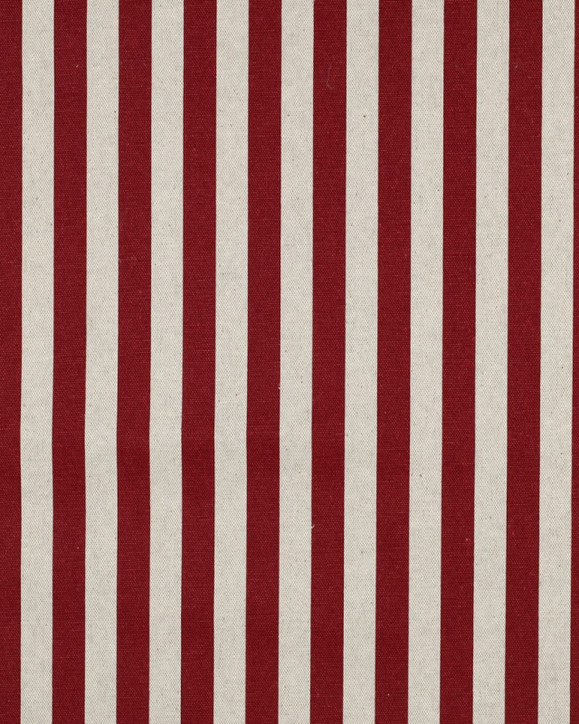 Toile Canvas Effet Lin Enduite Rayures Rouges - Mercerine