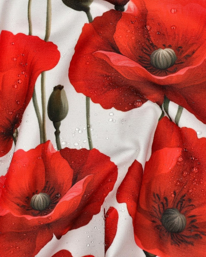 Tissu Déperlant Coquelicot Fond Blanc - Mercerine