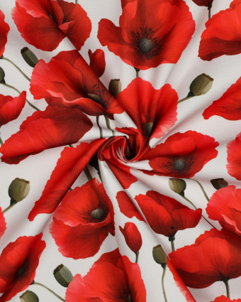 Tissu Déperlant Coquelicot Fond Blanc - Mercerine